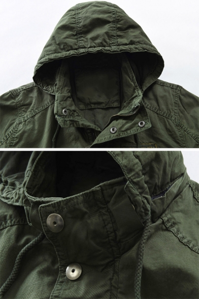 Mens Plain Logo Applique Chest Long Sleeve Drawstring Waist Split Back Longline Hooded Jacket Coat