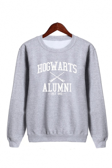 Regular Letter HOGWARTS ALUMNI Printed Long Sleeve Casual Pullover Graphic Sweatshirt