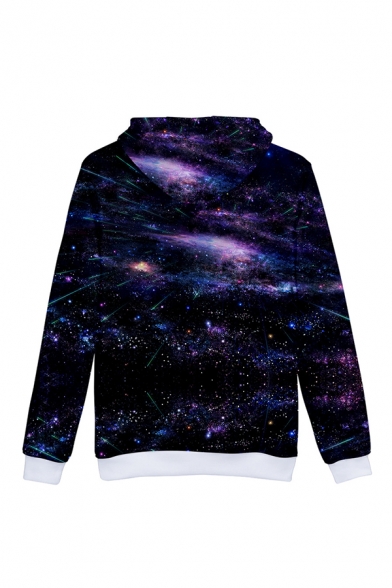 Unisex Starry Sky 3D Printed Long Sleeve Black Casual Pullover Hoodie with Pocket