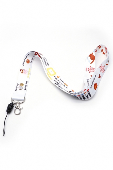 Classic Letter Food Pattern Printed Ribbon Keychain Cell Phone Strap Lanyard
