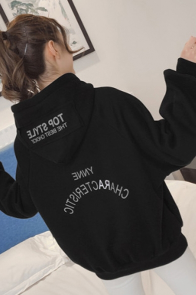 Harajuku Style Letter Print Long Sleeve Loose Casual Thick Hooded Hoodie for Girl