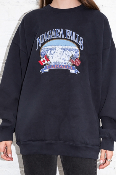 NIAGARA FALLS CANADA Letter Graphic Big Logo Souvenir Crew Neck Sweatshirt Size Small