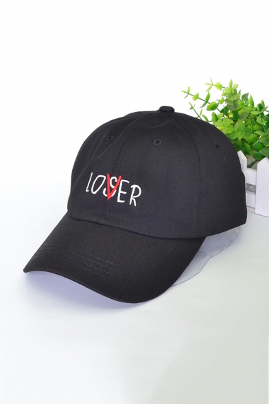 Unisex Black Stylish LOVER LOSER Letter Embroidery Baseball Cap
