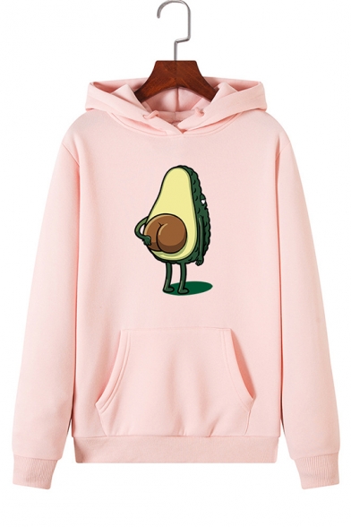 Womens Funny Avocado Printed Long Sleeve Casual Hoodie with Kangaroo Pocket