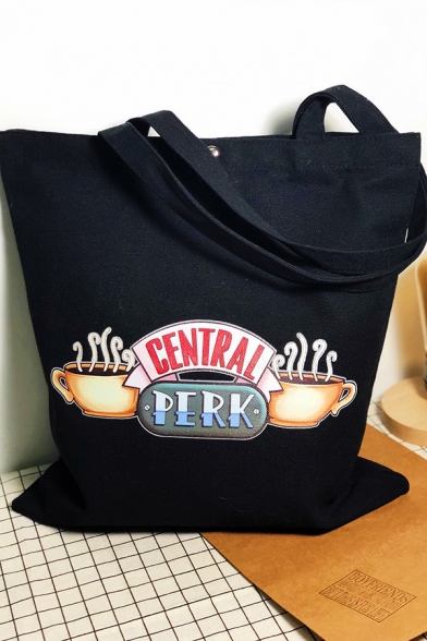 CENTRAL PERK Letter Coffee Printed Hand Bag Canvas Shoulder Bag