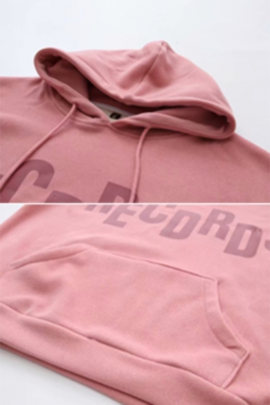 New Fashionable RECDRDS Letter Printed Long Sleeve Drawstring Hoodie with Pocket