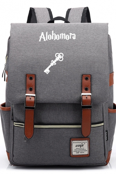 Unisex Fashionable Letter ALOHOMORA Printed Casual Backpack School Bag