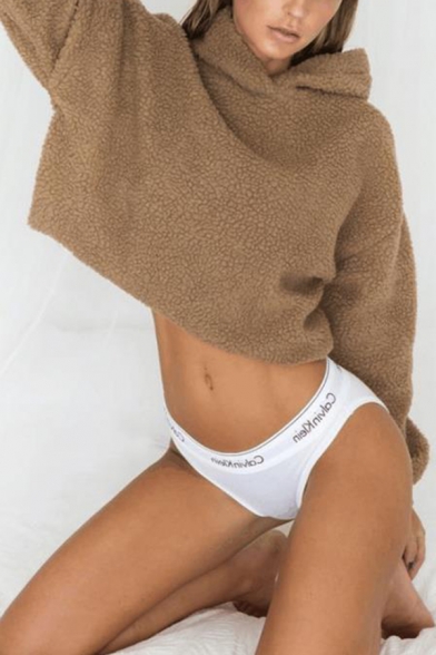 Winter Classic Plain Long Sleeve Fluffy Cropped Pullover Hoodie