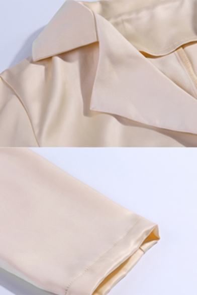 Women's Commuting Apricot Plain Notched Lapel Long Sleeve Cover Placket Cropped Blazer Coat