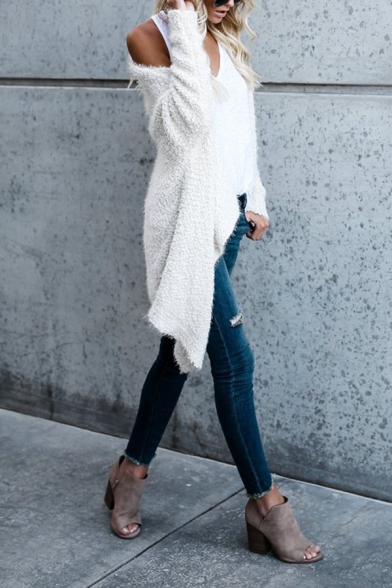 Womens Fashion Waterfall Long Sleeve Irregular Hem Tunic Popcorn Sweater Cardigan