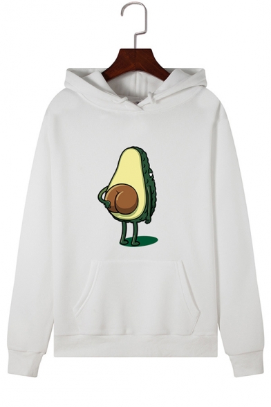 Womens Funny Avocado Printed Long Sleeve Casual Hoodie with Kangaroo Pocket