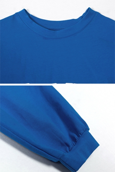 Cool Letter ORANGE COUNTY CHOPPERS Printed Long Sleeve Crewneck Loose Crop Blue Graphic Sweatshirt