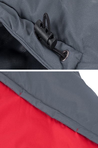 Mens Outdoor Red and Grey Colorblocked Long Sleeve Zip Closure Thick Windbreaker Hooded Track Jacket
