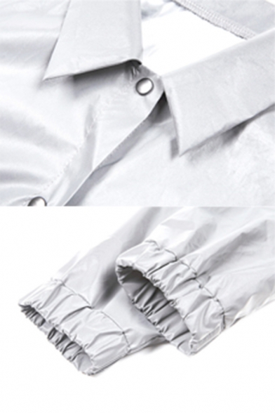Plain Reflective Long Sleeve Single Breasted Drawstring Hem Cropped Windbreaker Jacket Coat