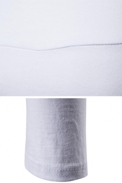 Simple Letter MOTION Printed Long Sleeve Asymmetric Hem Slim Fit Plain Pullover Hoodie