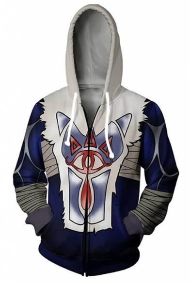 The Legend of Zelda Cool 3D Printed Cosplay Costume Drawstring Hooded Long Sleeve Blue and White Casual Zip Up Hoodie