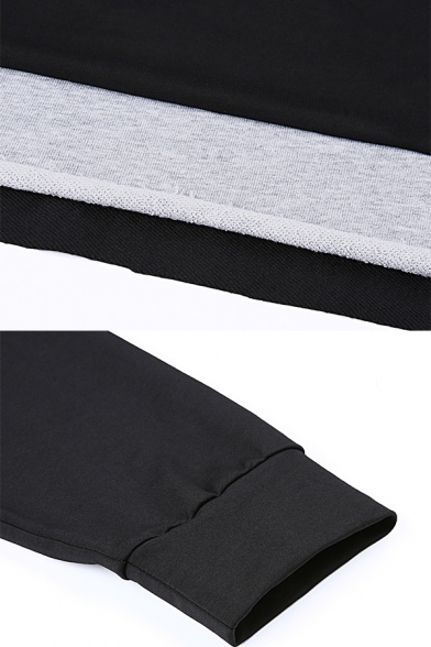 Two-Tone Stand Collar Long Sleeve Half Zipper Black Loose Crop Sweatshirt