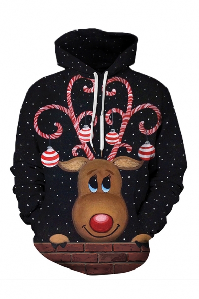 Unisex Popular Christmas Animal 3D Printed Long Sleeve Casual Drawstring Hoodie