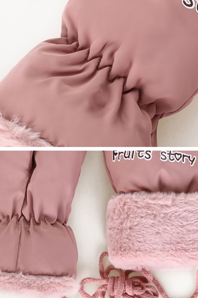 Winter Hot Fashion Lovely Cartoon Bear Letter FRUITS STORY Printed Fluffy Lined Warm Gloves for Girls