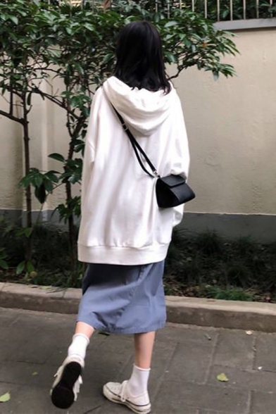 Womens Korean Stylish Plain Long Sleeve Oversized Longline Drawstring Hoodie