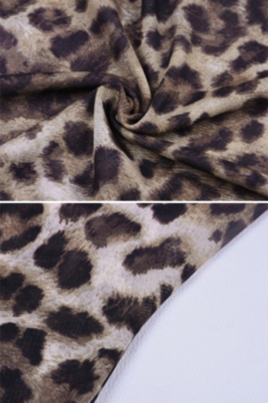 Womens Sexy Brown Leopard Printed Open-Back   Side Slit Mini Strap Dress