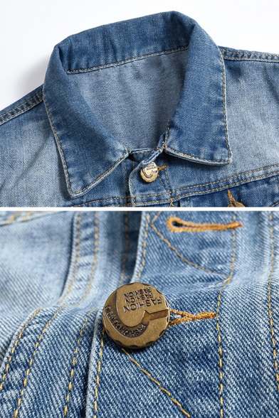Hot Popular Light Blue Shredded Lapel Button Front Denim Vest with Pocket