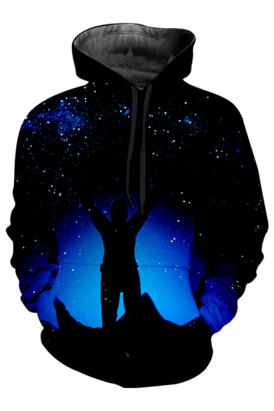 Letter W Popular DJ Galaxy 3D Printed Drawstring Hooded Long Sleeve Casual Loose Pullover Hoodie