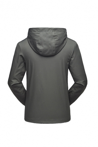 Mens Popular Solid Long Sleeve Full Zip Casual Windproof Hooded Windbreaker Outdoor Jacket