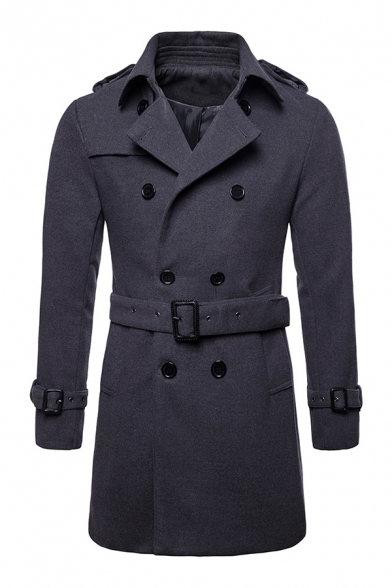Longline Belted Wool Pea Coat, Simple Grey Pea Coat