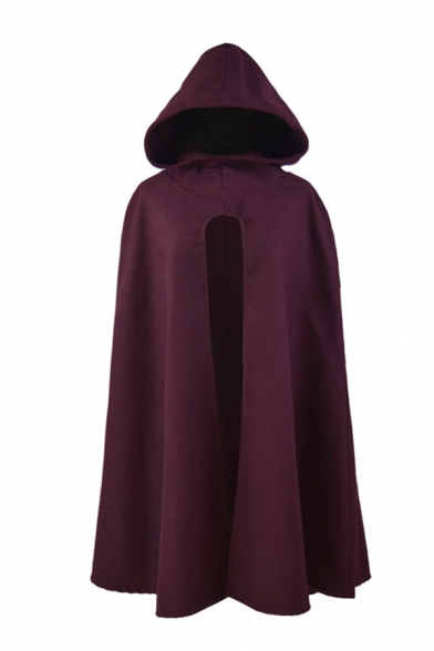 Womens Popular Solid Color Retro Gothic Hooded Cloak Coat
