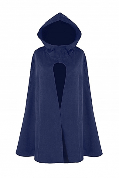 Womens Popular Solid Color Retro Gothic Hooded Cloak Coat