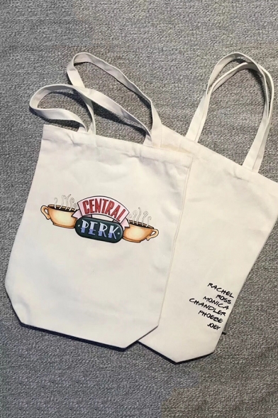 CENTRAL PERK Letter Coffee Printed Hand Bag Canvas Shoulder Bag