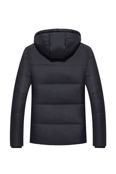 Mens Trendy Black Letter Logo Printed Long Sleeve Zip Up Outdoor Puffer Coat with Hood