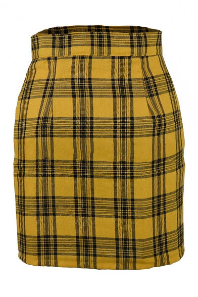 Womens Classic Plaid Printed High-Waisted Zip Front Mini Bodycon Skirt