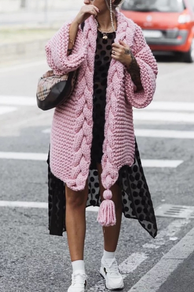 ALLAK Womens Open Front Long Sleeve Boho Boyfriend Knit Chunky Cardigan Sweater