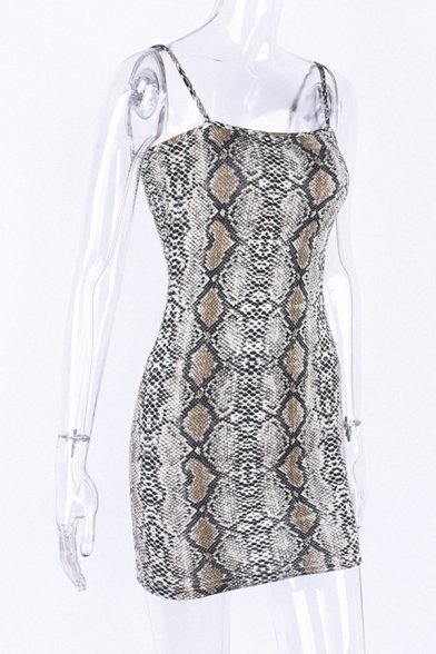 Womens Summer Fashion Snake Printed Sleeveless Casual Mini Strap Dress