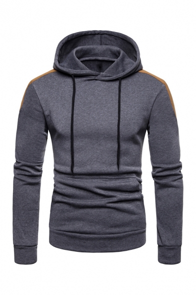 Classic Color Blocking Splicing Long Sleeve Pouch Pocket Slim Fit Drawstring Hoodie
