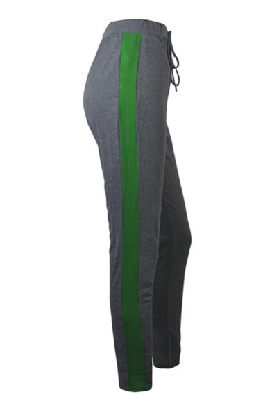 Womens Sexy Color Block Stripe Panel Drawstring Waist Pants Sports Tank Jumpsuit Suit