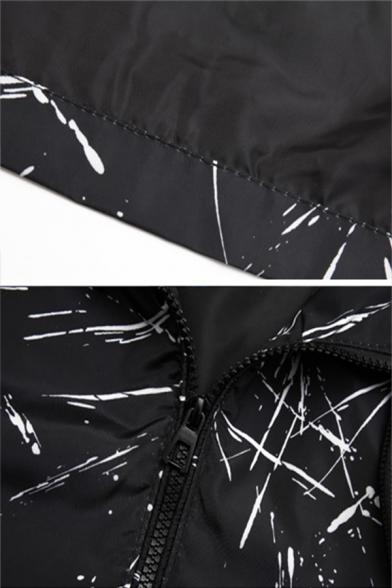Mens Fashionable Marble Printed Long Sleeve Zip Up Drawstring Hood Sports Jacket Coat