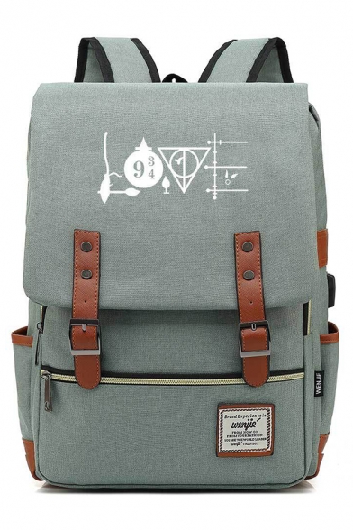 Preppy Style Number Geometric Pattern Zip Closure School Bag Backpacks 43*29*13.5cm