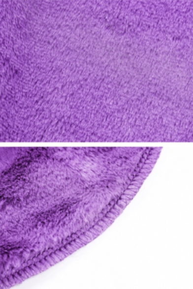 Womens Fashionable Purple Open Front Long Sleeve Plush Fleece Cropped Cardigan Jacket Coat