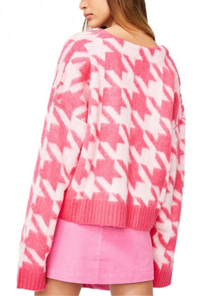 pink houndstooth sweater