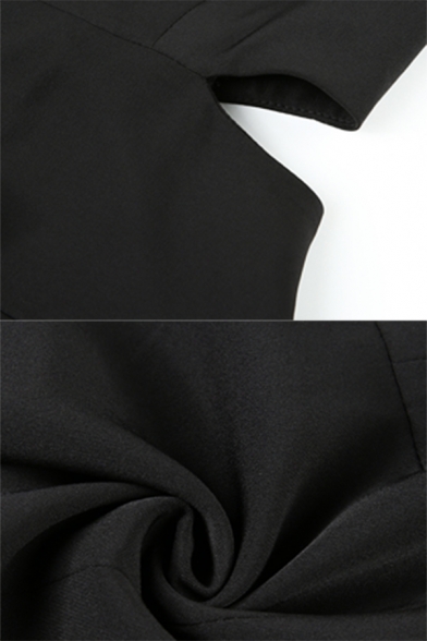 Womens Sexy Black Lapel Collar Long Sleeve Cutout Slim Fit Blazer Coat