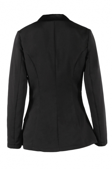 Womens Sexy Black Long Sleeve Fake Pocket Double Button Slim Fit Formal Blazer Coat