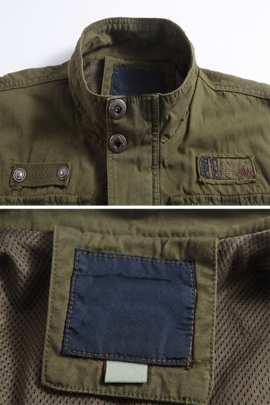 Stylish Plain Stand-Up Collar Multi Pocket Outdoor Workwear Vest for Men