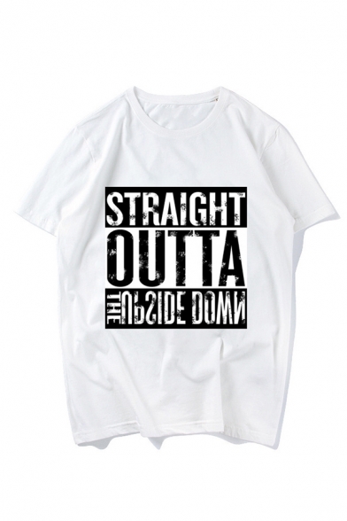 White and Black STRAIGHT OUTTA Letter Print Short Sleeve Crew Neck Leisure Oversized T-Shirt