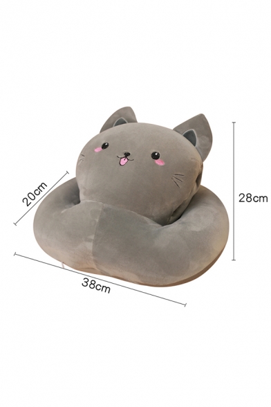 38*28*20cm Gray Cute Cat Portable Office Double Layer Sleeping Throw Pillow with Hand Warmer