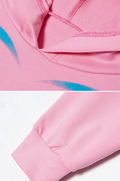 Girls Cute Heart ANGEL Printed Pink Long Sleeve Boxy Thin Pullover Hoodie