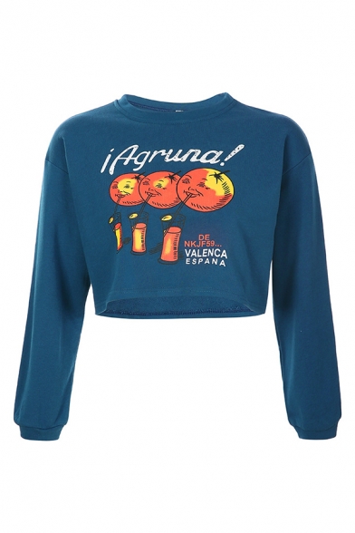 Hot Fashion IAGRUNA Letter Humor Orange Printed Long Sleeve Chic Crop Sweatshirt