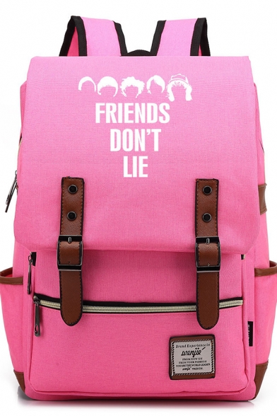 Unisex Chic Letter FRIEND DON'T LIE Graphic Printed Zipper Placket Backpack School Bag